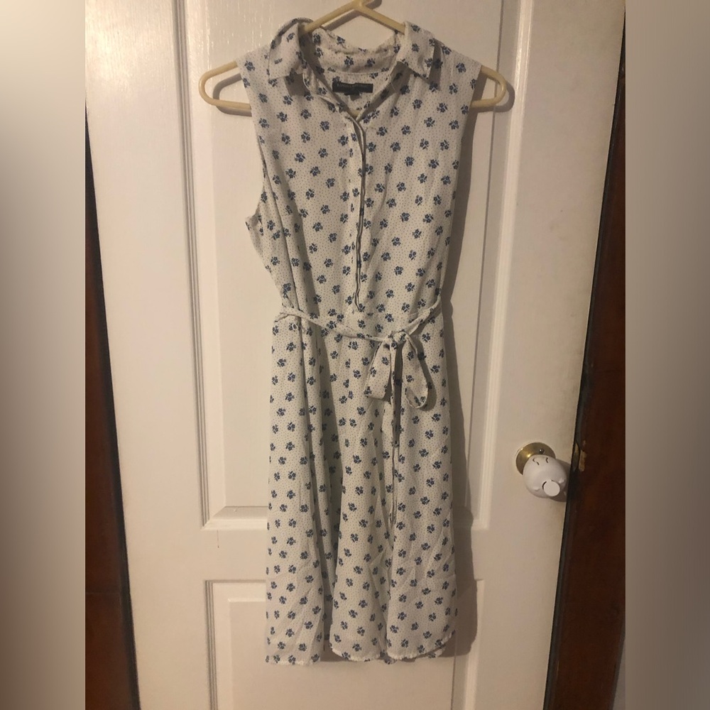 Banana Republic White and Blue Midi Dress